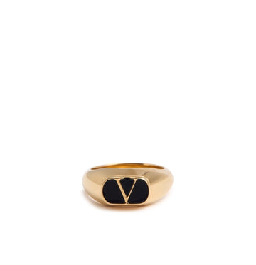 Black & Gold Vlogo-Engraved Brass Ring