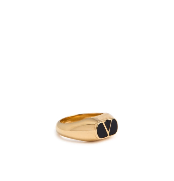 Black & Gold Vlogo-Engraved Brass Ring