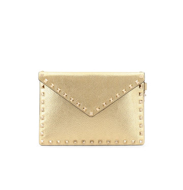 Gold Rockstud Leather Clutch Bag