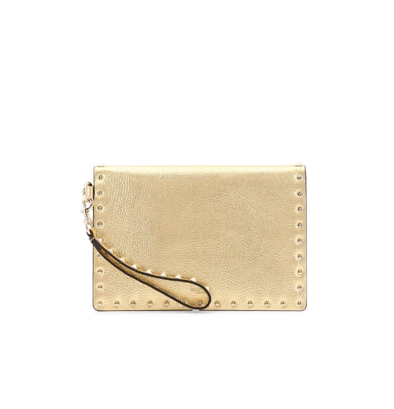 Gold Rockstud Leather Clutch Bag