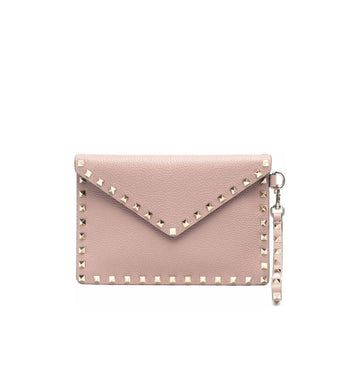 Pink Rockstud Leather Clutch Bag