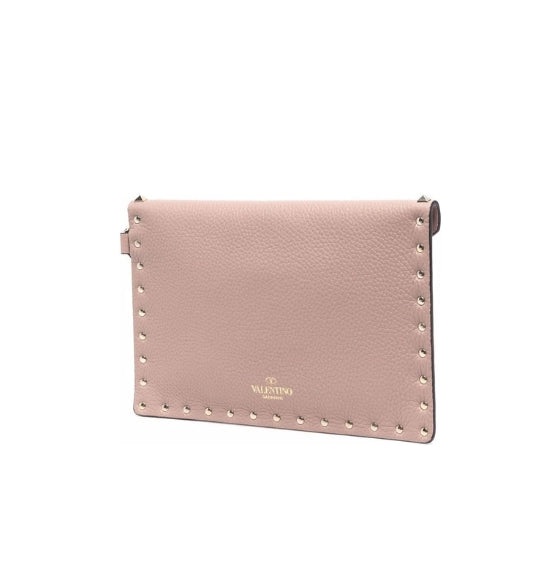 Pink Rockstud Leather Clutch Bag
