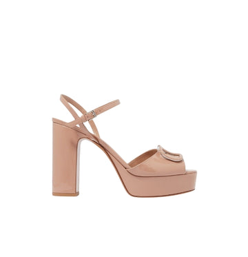 Pink Signature V-Logo Platform Heeled Sandals