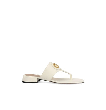 White V-Logo Thong Slip-On Leather Sandals