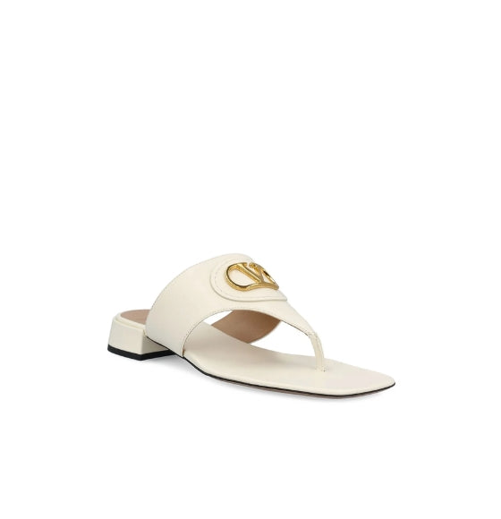 White V-Logo Thong Slip-On Leather Sandals