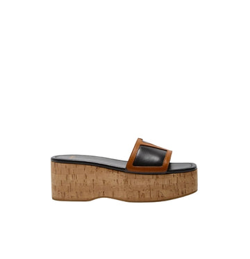 Black & Pecan Brown V-Logo Viva Superstar Platform Sandals