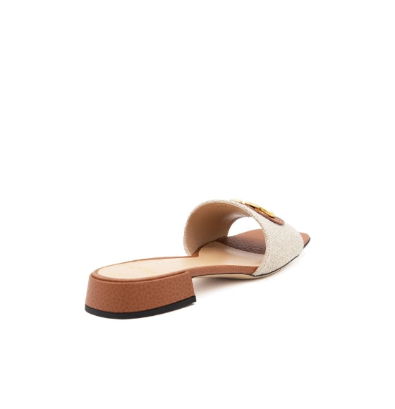 Brown VLogo Square Heeled Mules