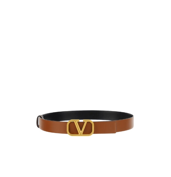 Brown & Black Reversible V-Logo Buckle Leather Belt