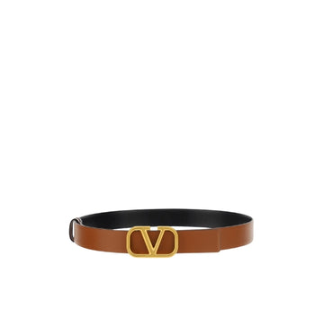 Brown & Black Reversible V-Logo Buckle Leather Belt
