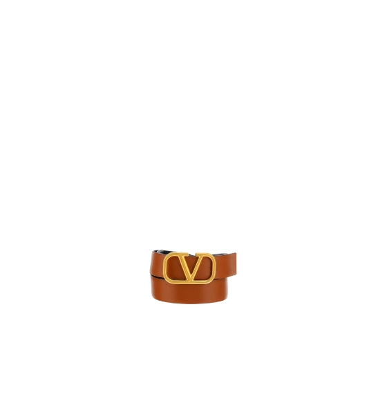 Brown & Black Reversible V-Logo Buckle Leather Belt