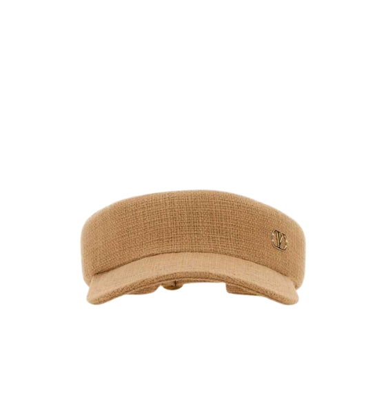 Beige V-Logo Plaque-Embellished Cotton Canvas Visor