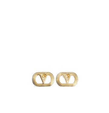 Gold Ovalette Signature V-Logo Metallic Earrings