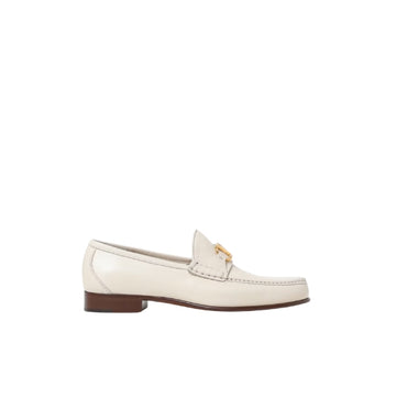 White Preppy V-Logo Leather Loafers