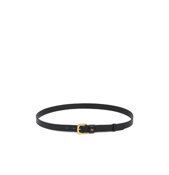 Black Subtle Signature V-Logo Leather Belt