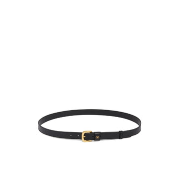 Black Subtle Signature V-Logo Leather Belt
