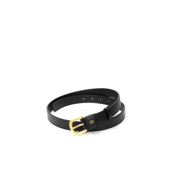 Black Subtle Signature V-Logo Leather Belt