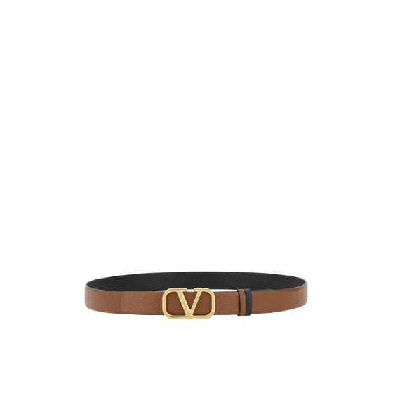 Tobacco Brown V-Logo Signature Reversible Grained Leather Belt