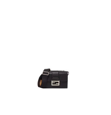 Black Double Baguette Leather Crossbody Bag