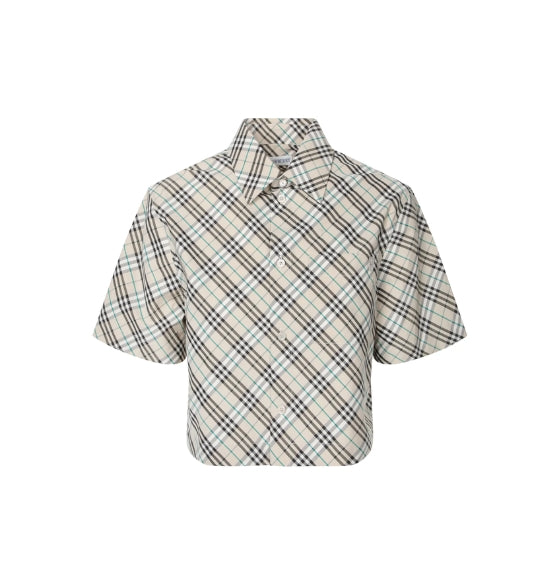 Multicoloured Checkered Collared Cropped Shirt