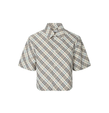 Multicoloured Checkered Collared Cropped Shirt