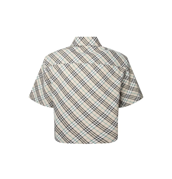 Multicoloured Checkered Collared Cropped Shirt