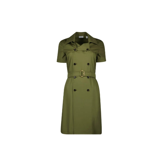 Green Double Breasted Belted Cotton Dress