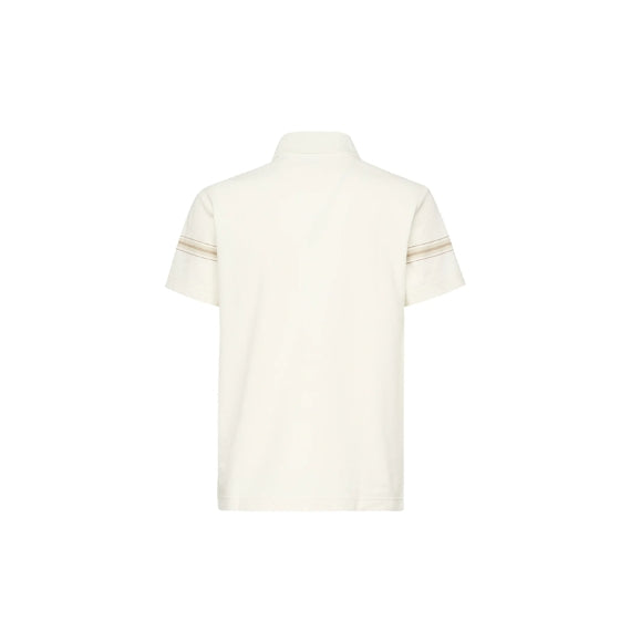 White Embroidered Striped Short Sleeve Polo Shirt