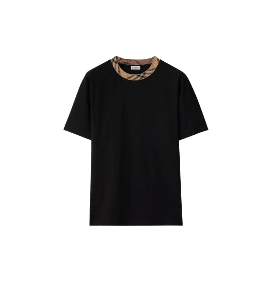 Black Check-Trim Cotton T-Shirt