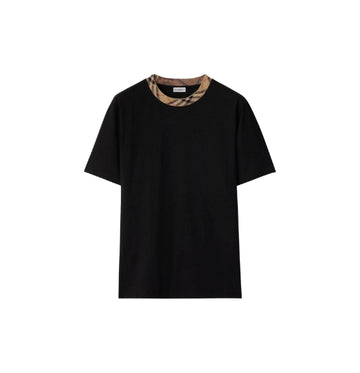 Black Check-Trim Cotton T-Shirt