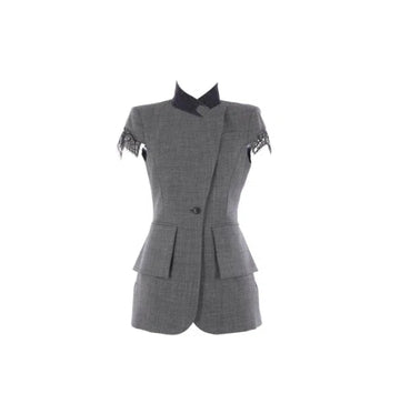 Grey Short Sleeve Peak Lapel Blazer