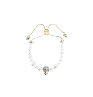 Gold Skull and Pearl Friendship Bracelet