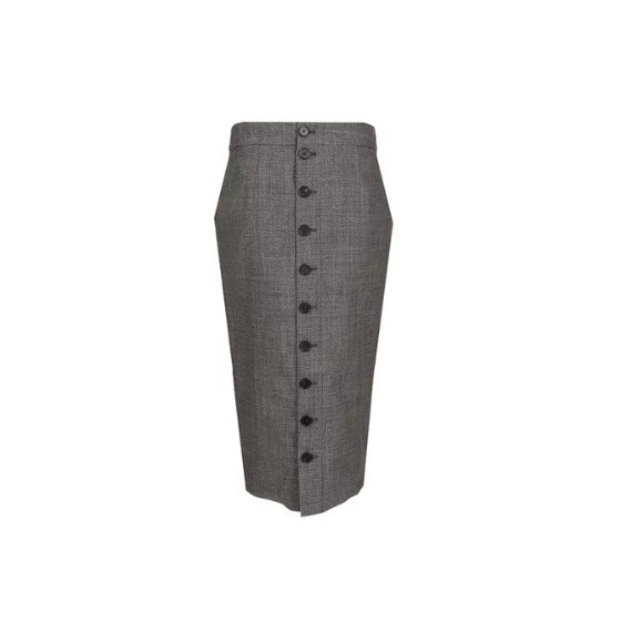Grey Buttons Detailed Pencil Midi Skirt
