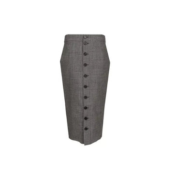 Grey Buttons Detailed Pencil Midi Skirt