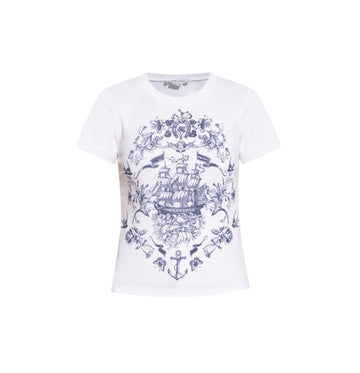 White & Blue Sailor Tattoo Print T-shirt