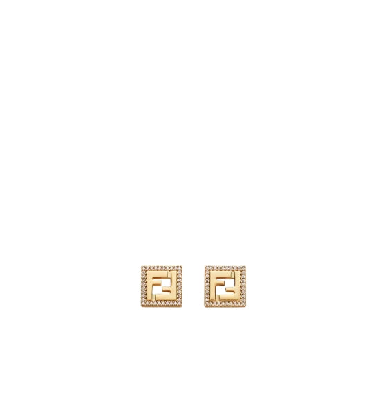 Gold Forever Fendi Logo Square Earrings