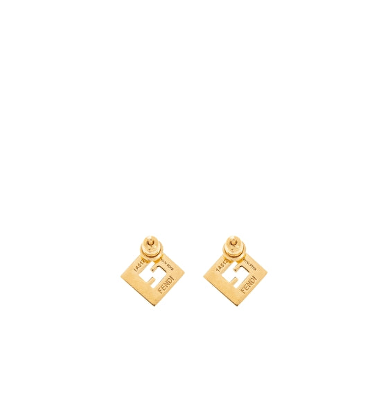 Gold Forever Fendi Logo Square Earrings