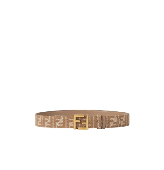 Beige FF Motif Reversible Canvas Leather Belt