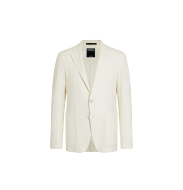 White Oasi Single-Breasted Linen Blazer
