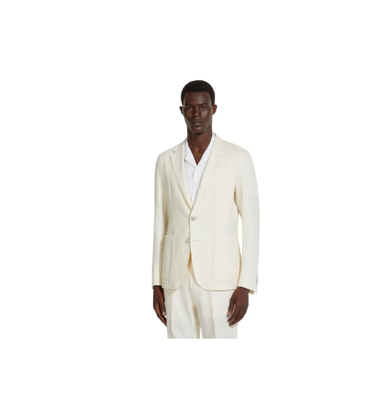 White Oasi Single-Breasted Linen Blazer