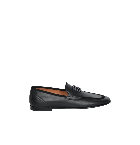 Black DG Logo Metal Applique Leather Loafers