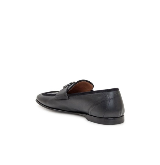 Black DG Logo Metal Applique Leather Loafers
