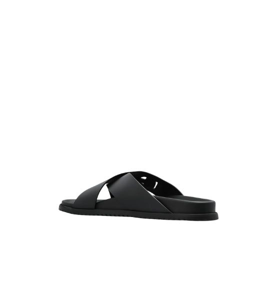 Black DG Logo Metal Applique Crossover Straps Leather Sandals