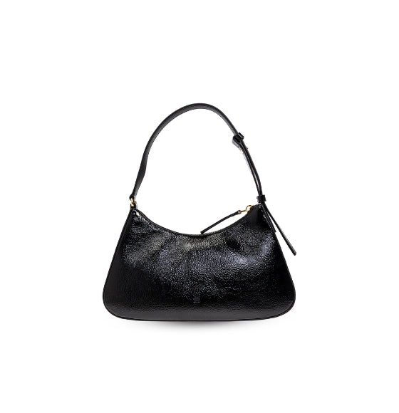 Black Lucky Lock Small Glossed Textured-Leather Shoulder Bag