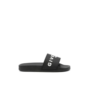 Black Embossed-Logo Rubber Women Slides