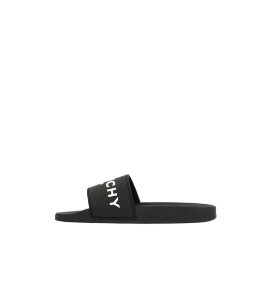 Black Embossed-Logo Rubber Men Slides