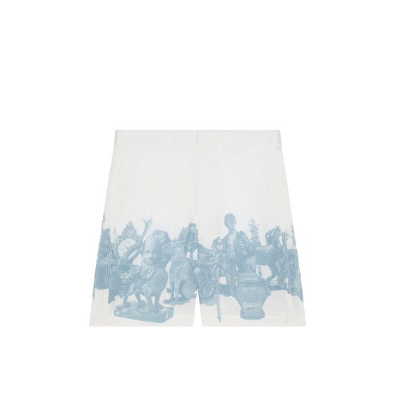 White & Blue Hubert Objects Printed Linen Bermuda Shorts