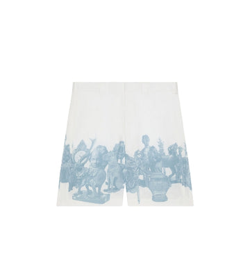 White & Blue Hubert Objects Printed Linen Bermuda Shorts