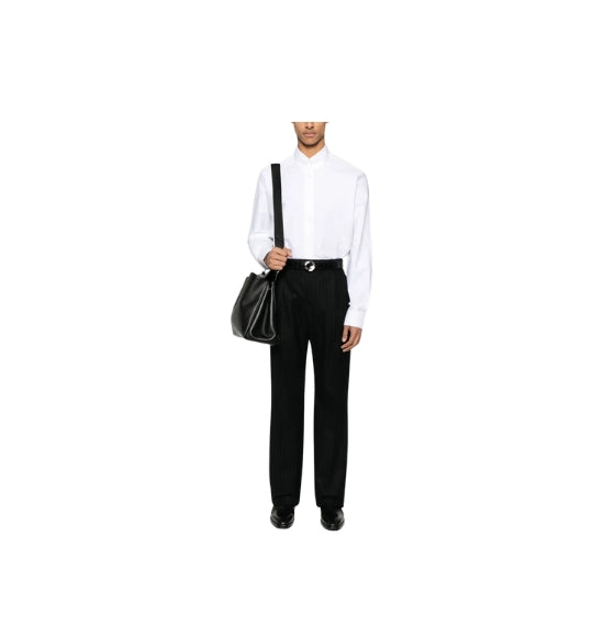 White Logo Embroidered Long-Sleeved Shirt