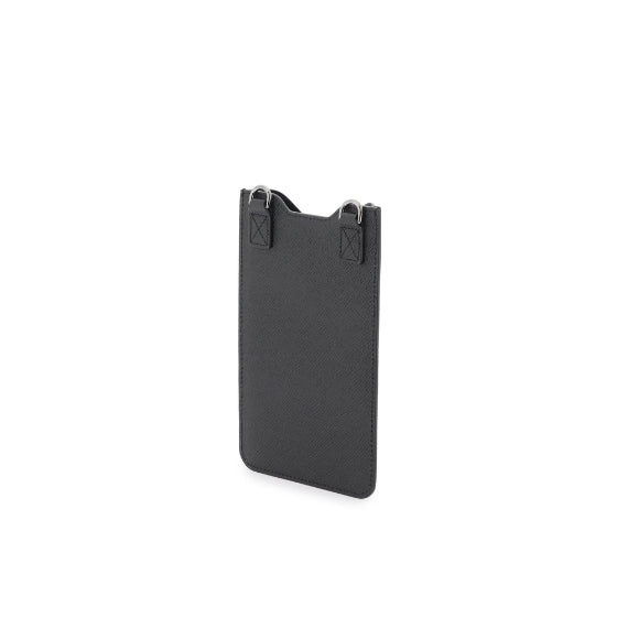 Black Logo Plaque Dauphine Leather Phone Pouch
