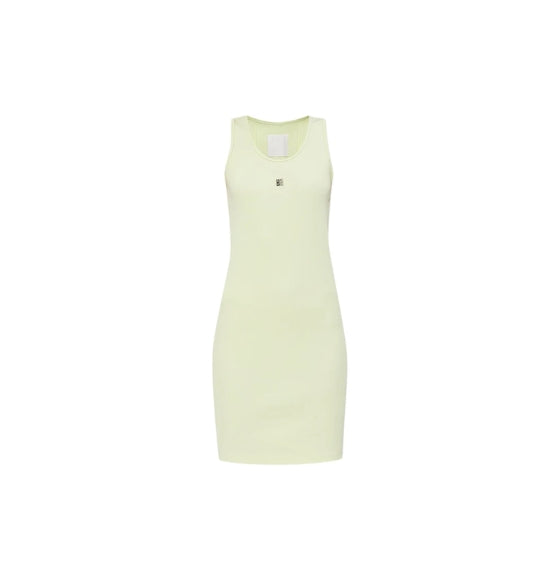 Green 4G-Detail Sleeveless Ribbed Cotton Mini Dress